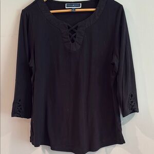 Karen Scott | Black Blouse with Lace-Up Details